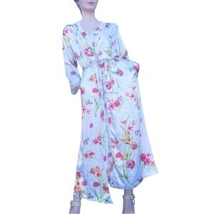 Vintage Oscar De La Renta Intimates Pink Label Floral Satin Maxi Robe S/M